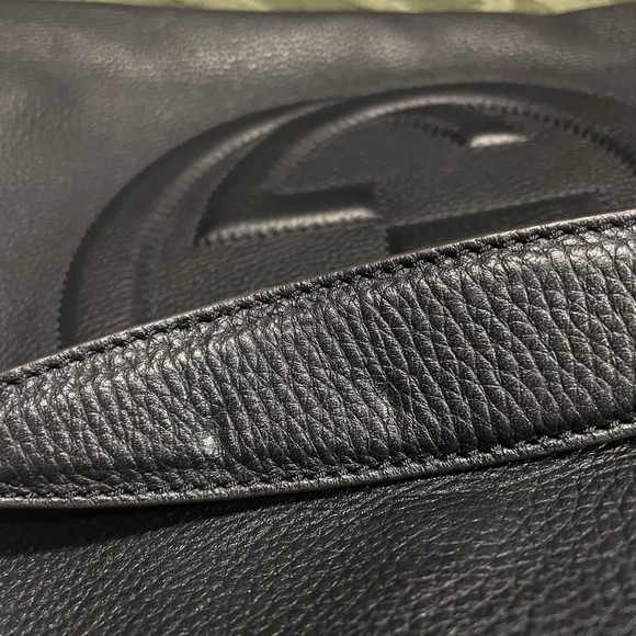 GUCCI SoHo Tote Shoulder Bag Black Leather Logo Chain Luxury Preppy - Picture 7 of 16